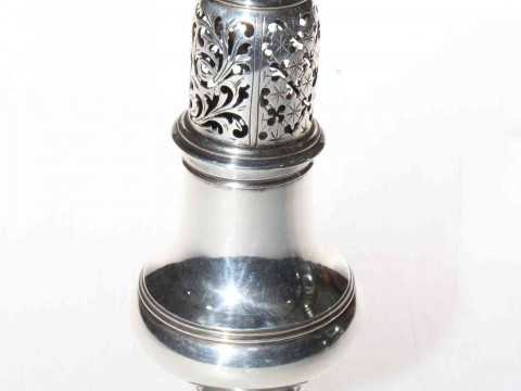 George III silver caster of baluster form, makers mark I.M, London 1776,...