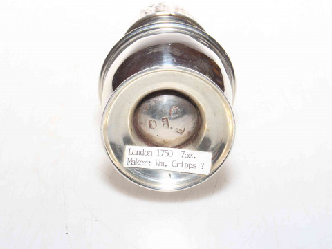 George III silver caster with spiral finial, makers mark WC, London 1790, 17cm. thumbnail