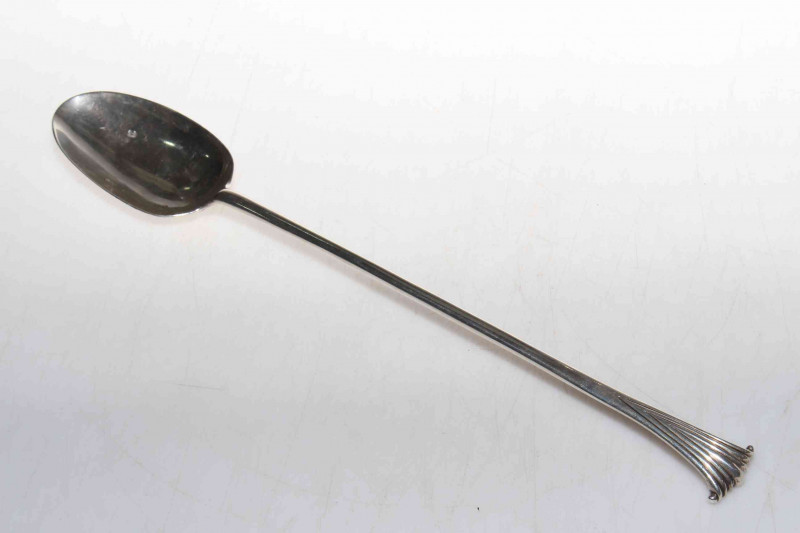 George III silver onslow pattern basting spoon, makers mark William Stalker and John Mitchison, Newcastle 1773, 33cm length.