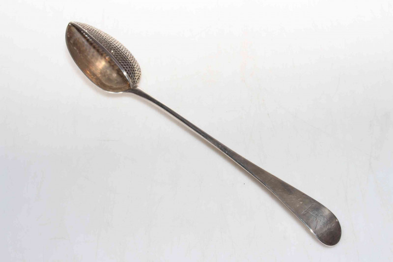 George III silver Peter and Anne Bateman straining spoon, Old English pattern, London 1792, 30cm length.