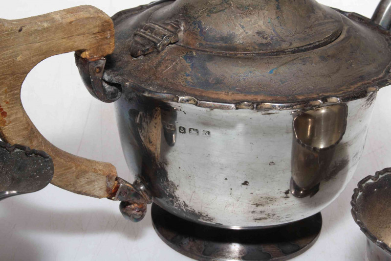Silver three piece tea service, Birmingham 1937.
