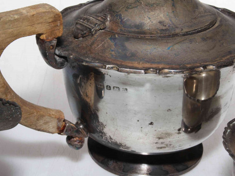 Silver three piece tea service, Birmingham 1937. thumbnail