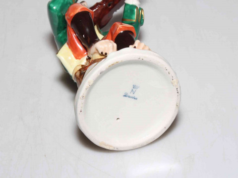 Continental porcelain five piece monkey band, four Dresden, average 16cm high. thumbnail