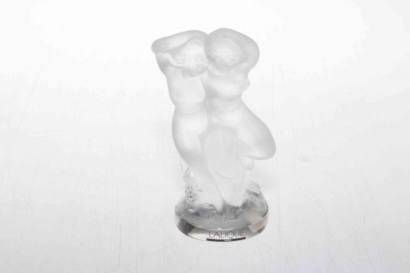 Lalique frosted sculpture of Pan and Diane, 13.5cm, etched mark to base.