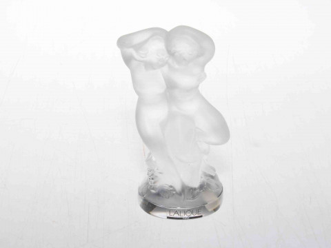 Lalique frosted sculpture of Pan and Diane, 13.5cm, etched mark to base.