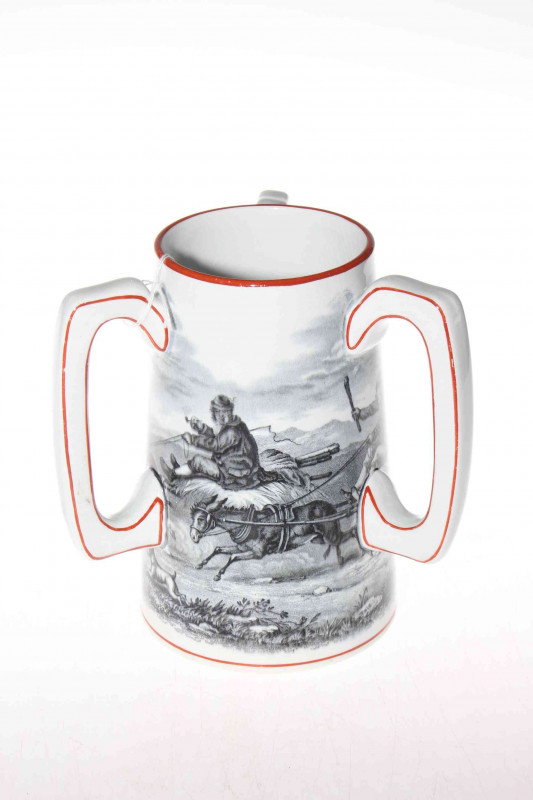 Copeland 'Going to the Derby' three handle loving cup, 18cm.