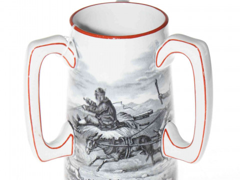 Copeland 'Going to the Derby' three handle loving cup, 18cm.