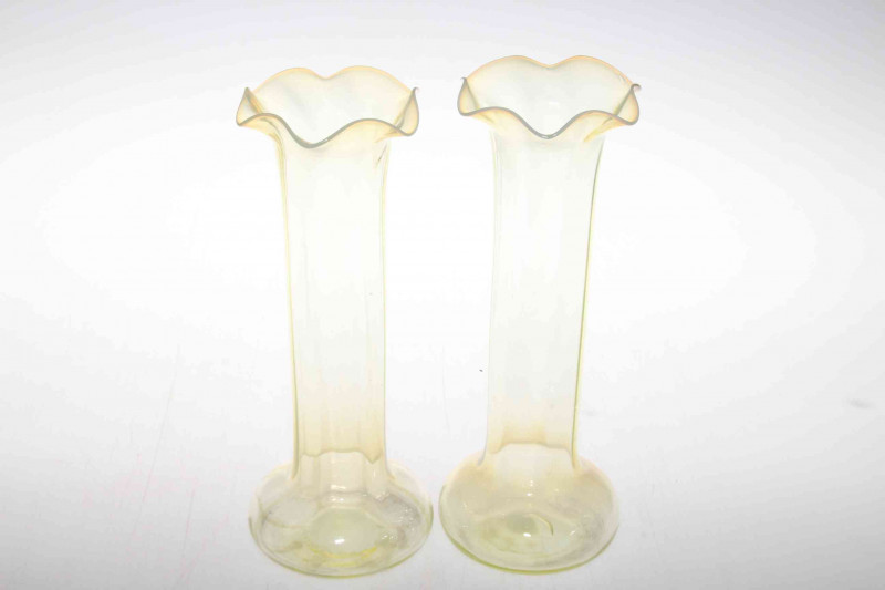Pair of Victorian Vaseline glass vases.