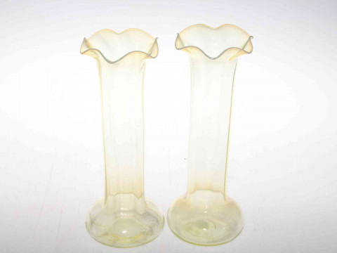 Pair of Victorian Vaseline glass vases.