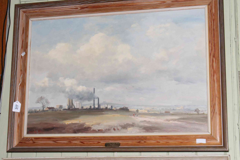 Marcus Ford, Lambton Coke Works, oil on canvas, with titled nameplate dated 1978, 49.5cm by 75cm in pine frame.