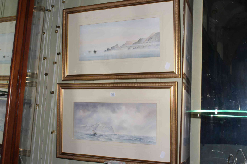 D. Keith Johnson, Clearing Mist of Dizzard Point and Freshening Weather near Scarborough, pair watercolours, both signed lower left, 22.5cm by 53cm, in gilt glazed frames.