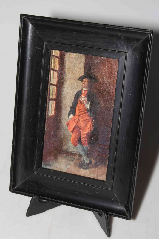 Print of a Gentleman Smoking a Clay Pipe, 19cm by 11cm, in ebonised frame.