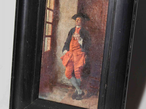 Print of a Gentleman Smoking a Clay Pipe, 19cm by 11cm, in ebonised frame.