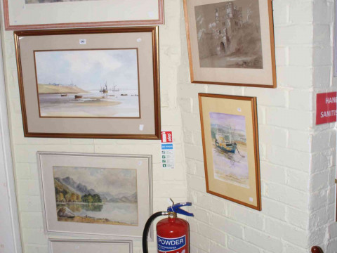 Collection of eleven various pictures including landscape watercolours,...