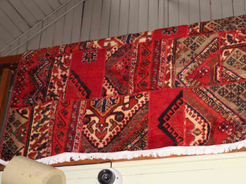 Fine traditional hand knotted Iranian patchwork rug, 1.83 by 1.50.