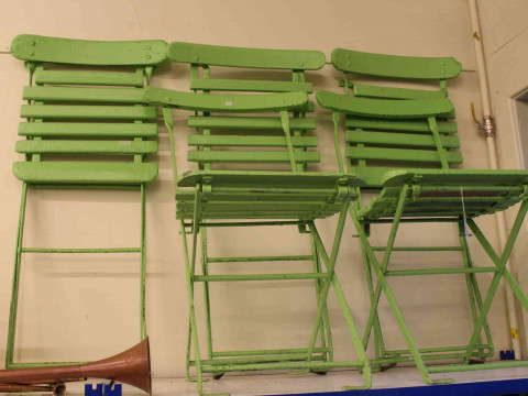 Set of five vintage folding bandstand chairs.