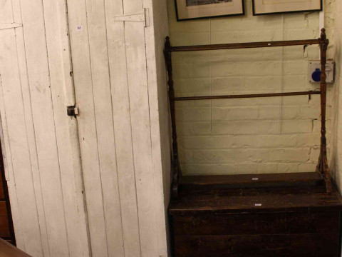 Stained pine trunk, Victorian towel rail and painted double door fitted...