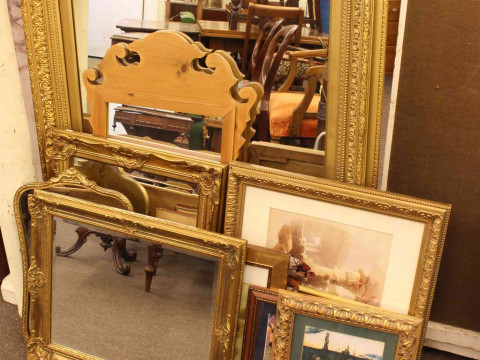 Collection of five framed wall mirrors including large gilt framed 117cm...