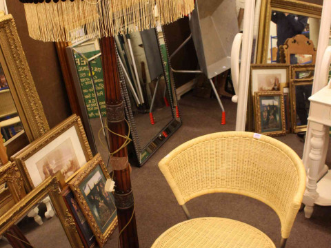 Brass and reeded column standard lamp and shade and contemporary occasional...