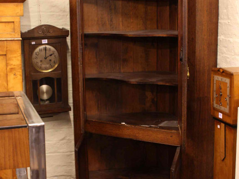 19th Century oak four door standing corner cabinet, 214cm. thumbnail