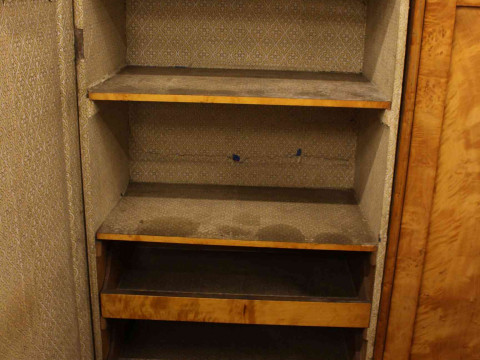 19th Century satin birch three door wardrobe, 177cm by 250cm by 58cm. thumbnail