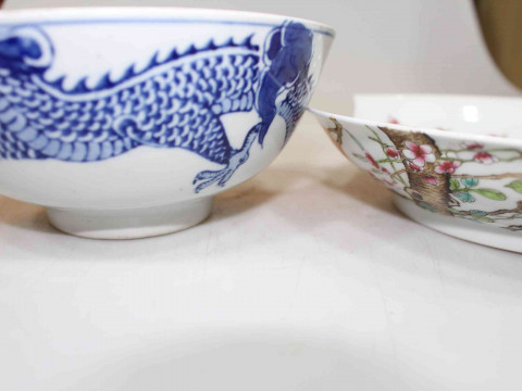 Chinese blue and white dragon bowl and blossom plate (2). thumbnail