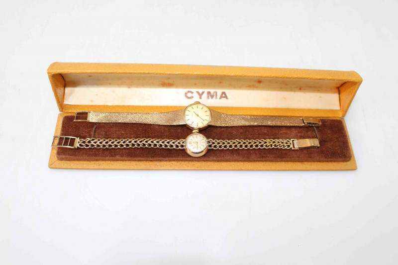 Two 9 carat gold ladies bracelet watches, a Cyma with box and a Tissot.