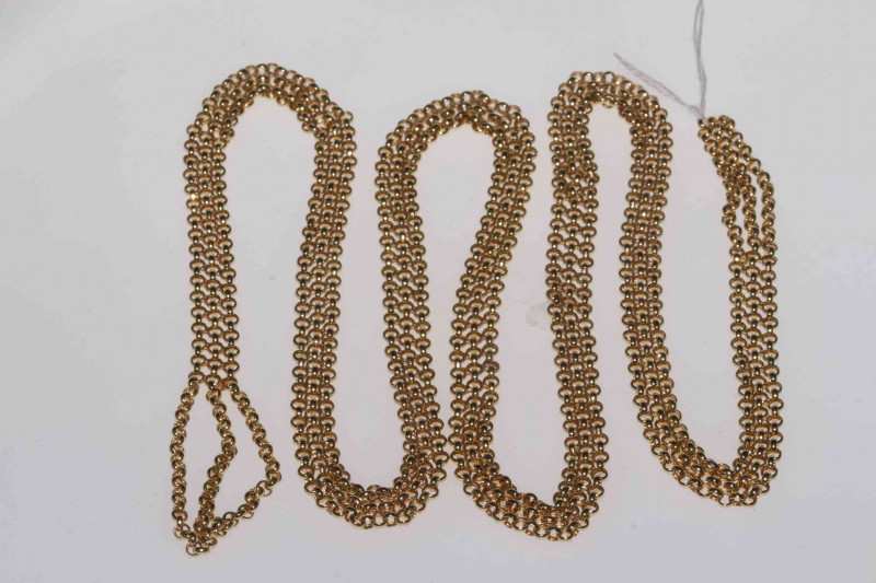 9 carat gold triple strand mesh chain, 90cm length.