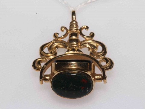 9 carat gold swivel hardstone fob. thumbnail