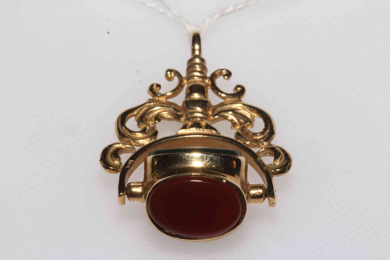9 carat gold swivel hardstone fob.