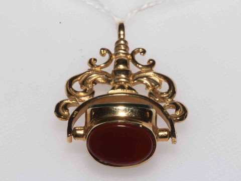 9 carat gold swivel hardstone fob. thumbnail