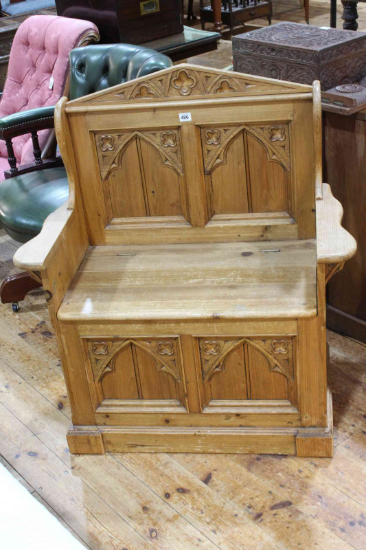 Continental pine box hall bench, 98cm by 85cm by 44cm.