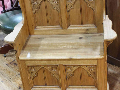 Continental pine box hall bench, 98cm by 85cm by 44cm. thumbnail