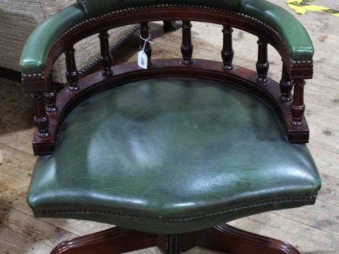 Captains style green leather swivel desk chair. thumbnail