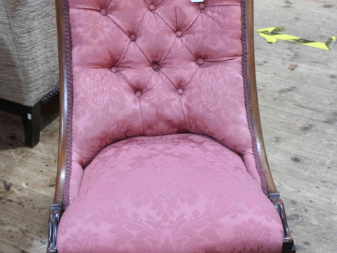 Victorian mahogany framed nursing chair on turned legs. thumbnail