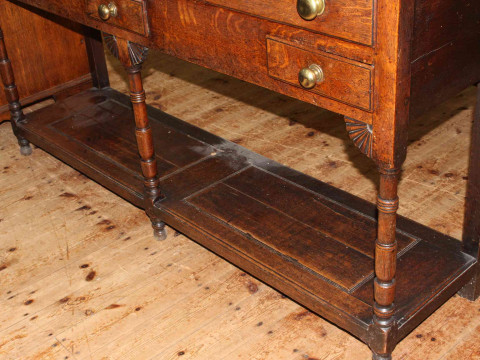 Period potboard dresser having three long drawers above three short drawers, on turned legs, 91.5cm x 167.5cm x 41cm. thumbnail