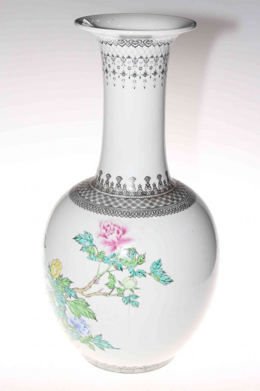 Large Chinese polychrome flower decorated vase, 55cm.