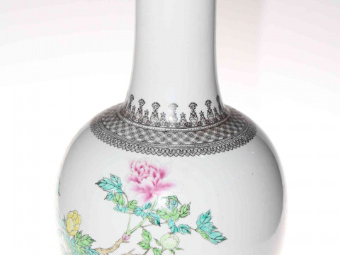 Large Chinese polychrome flower decorated vase, 55cm. thumbnail