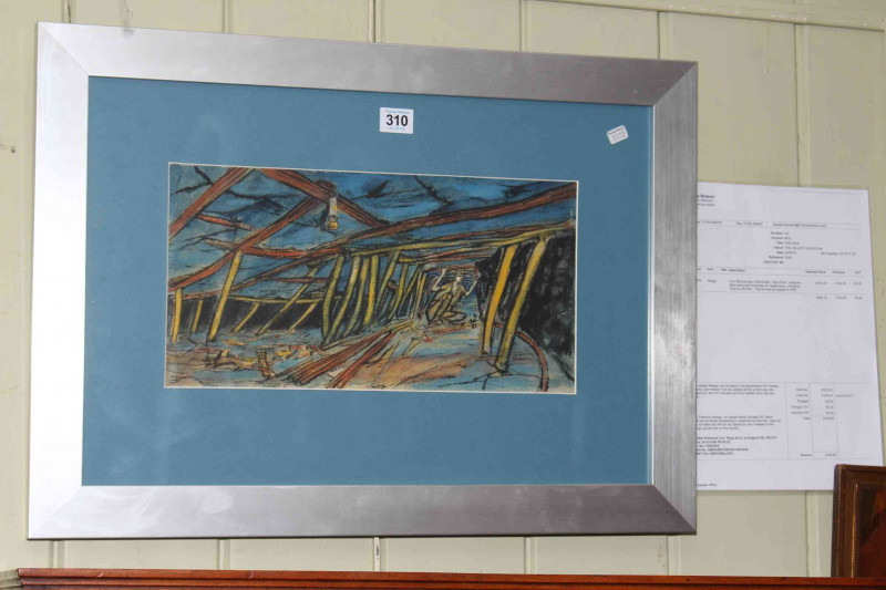 Tom McGuinness (1926-2006), Shot Firer, watercolour, unsigned, 18cm by 36cm, framed. Note: Purchased at our auction in February 2015 and described 'titled verso and numbered 30. The picture has been re-framed and this label is not visible. *ARR may apply to this lot.