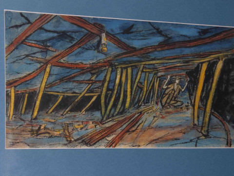 Tom McGuinness (1926-2006), Shot Firer, watercolour, unsigned, 18cm by 36cm, framed. Note: Purchased at our auction in February 2015 and described 'titled verso and numbered 30. The picture has been re-framed and this label is not visible. *ARR may apply to this lot. thumbnail