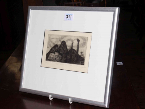 Tom McGuinness (1926-2006), Pit Head, limited edition etching, signed...