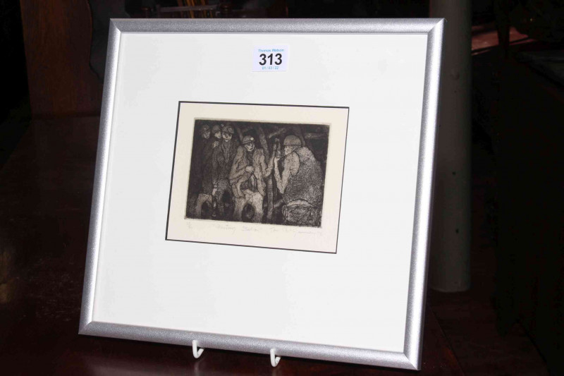 Tom McGuinness (1926-2006), Meeting Station, limited edition etching, signed and dated 1976, number 35/50, image 11cm by 14cm, framed.