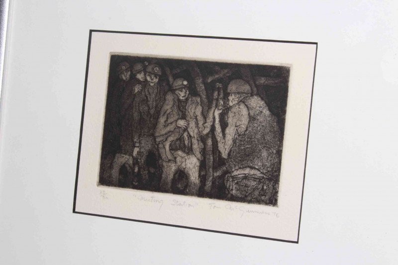 Tom McGuinness (1926-2006), Meeting Station, limited edition etching, signed and dated 1976, number 35/50, image 11cm by 14cm, framed.