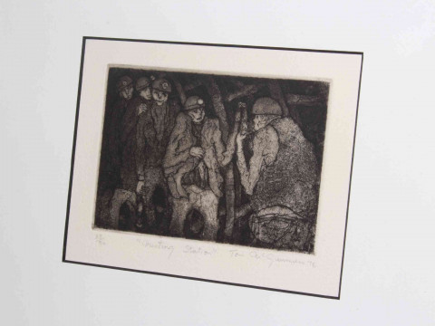 Tom McGuinness (1926-2006), Meeting Station, limited edition etching, signed and dated 1976, number 35/50, image 11cm by 14cm, framed. thumbnail