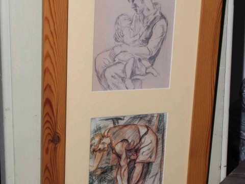 Tom McGuinness (1926-2006), two prints of Conte drawing and Conte on paper...