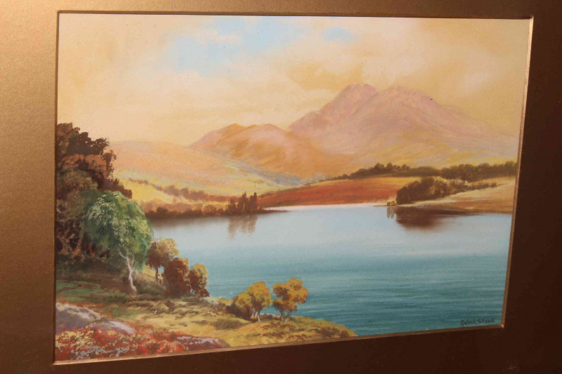 Rowland Stead, Lake scene, watercolour, 18cm by 27cm, gilt frame.