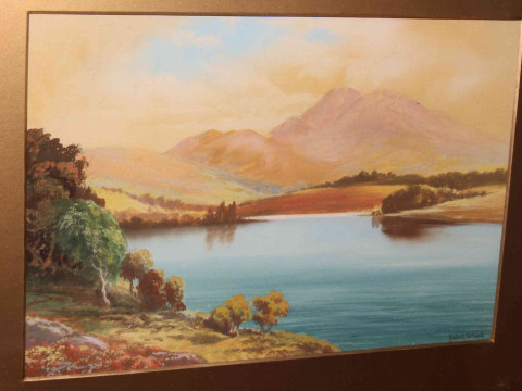 Rowland Stead, Lake scene, watercolour, 18cm by 27cm, gilt frame. thumbnail