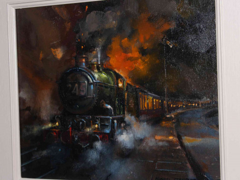 Michael Flanders, Are we There Yet, acrylic on board, signed and dated 2018, 24cm by 29cm, framed. thumbnail