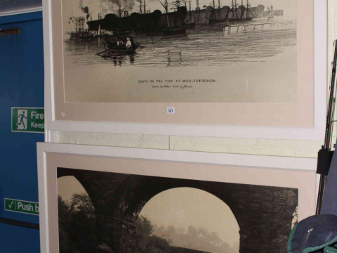 Large framed print 'Drops on the Tees at Middlesbrough' and large framed...