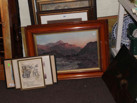 Collection of various prints including portraits, Highland scenes, etc.